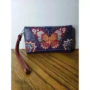 Western Butterfly Design Wallet Wristlet Purple Multicolor Beaded